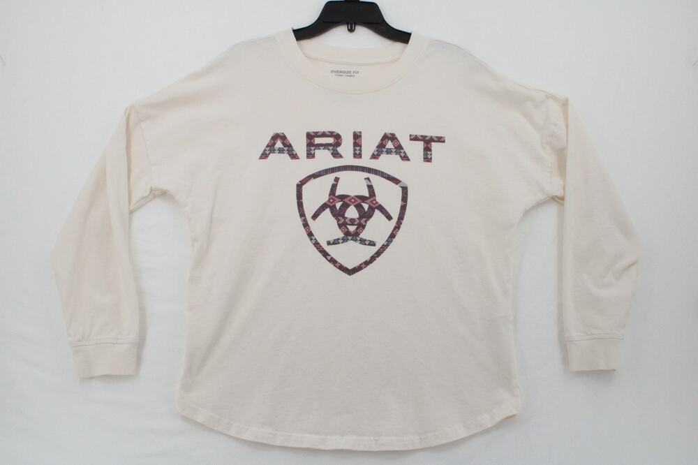 Ariat Tee Shirt Womens Medium Cream Oversized Long Sleeve Serape Shield Casual